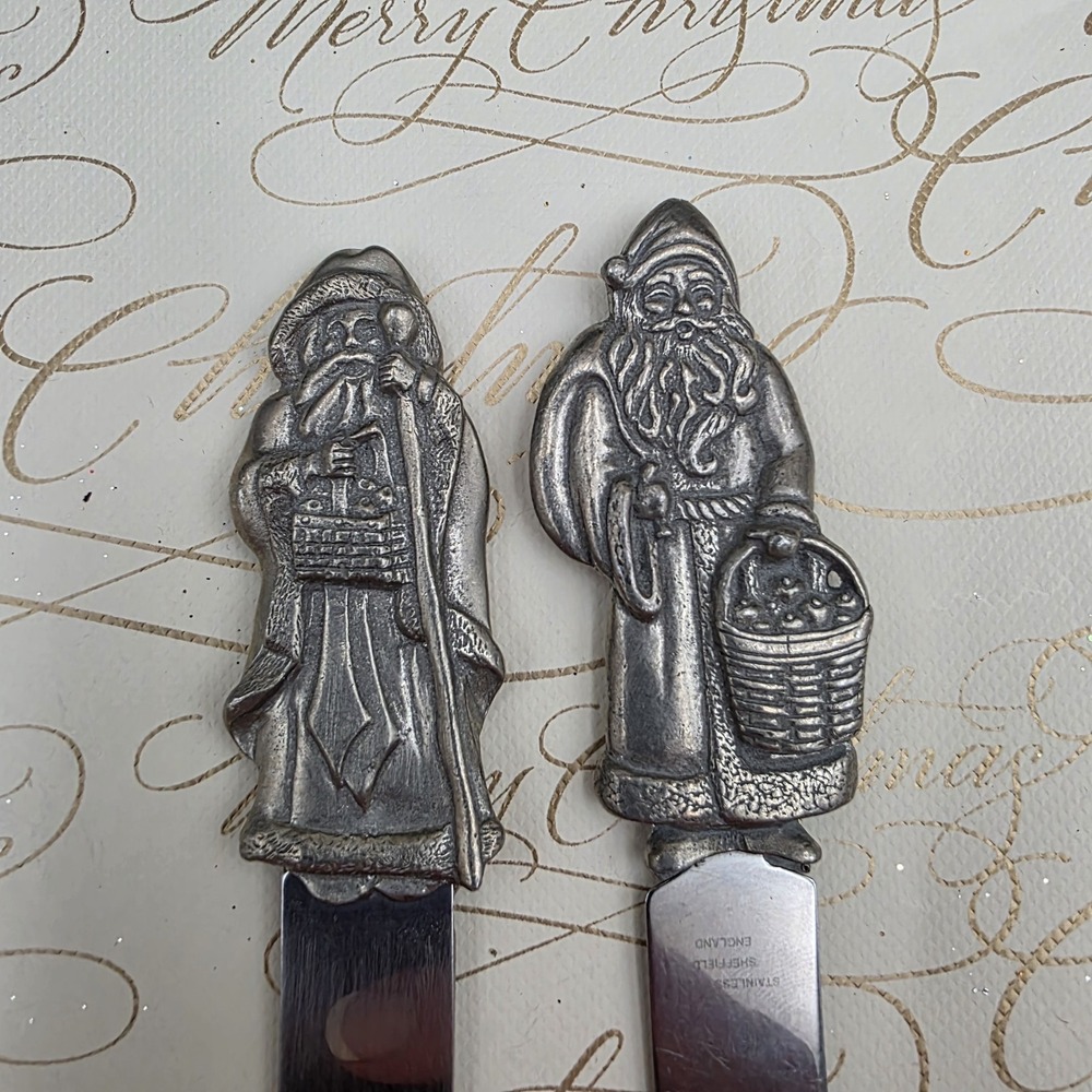 Santa Sheffield‎ England Cheese Butter Appetizer Spreader Knife Set Christmas 5"